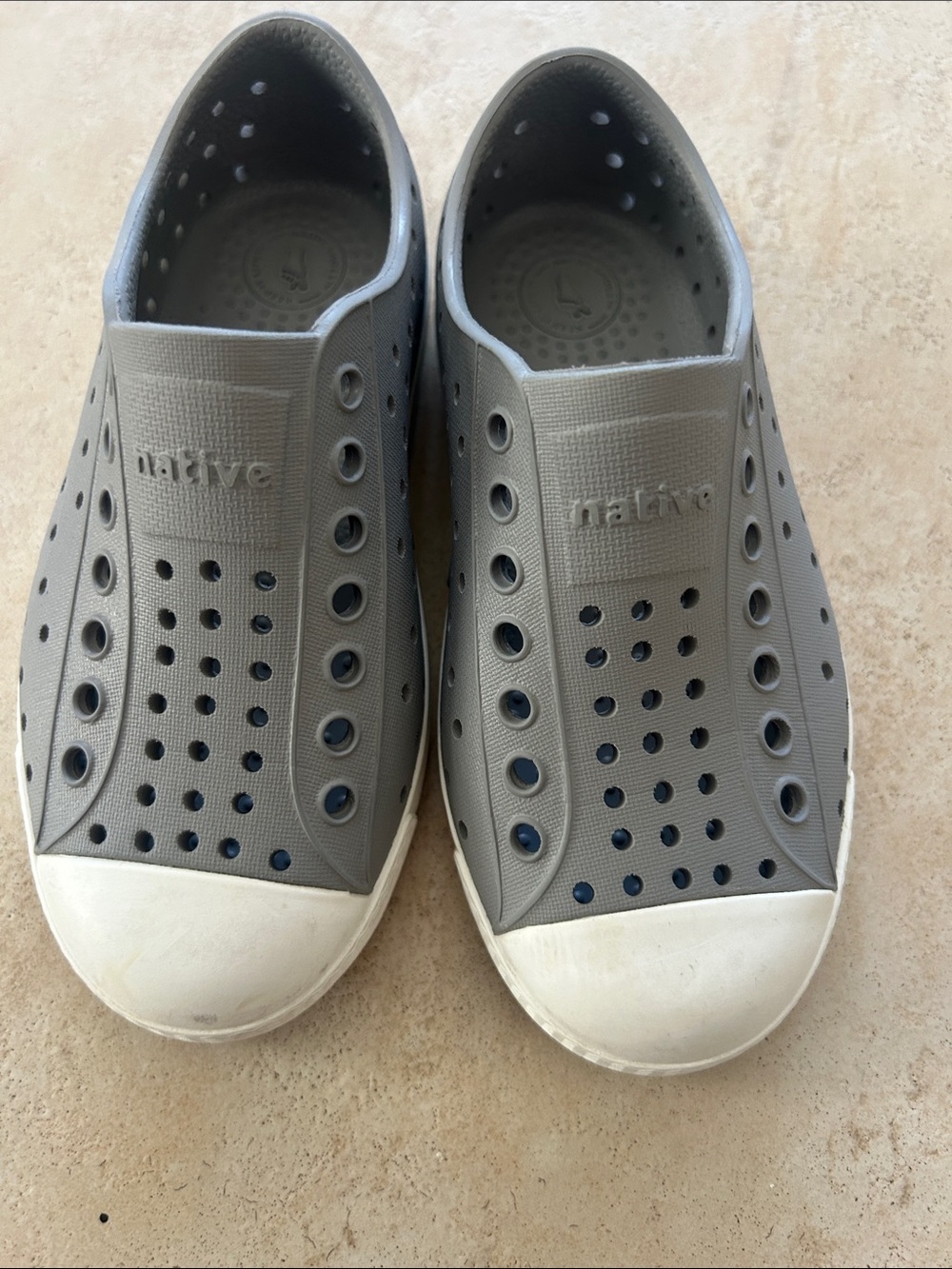 Native Kids Water Shoe Slip-On in Grey with White Toe